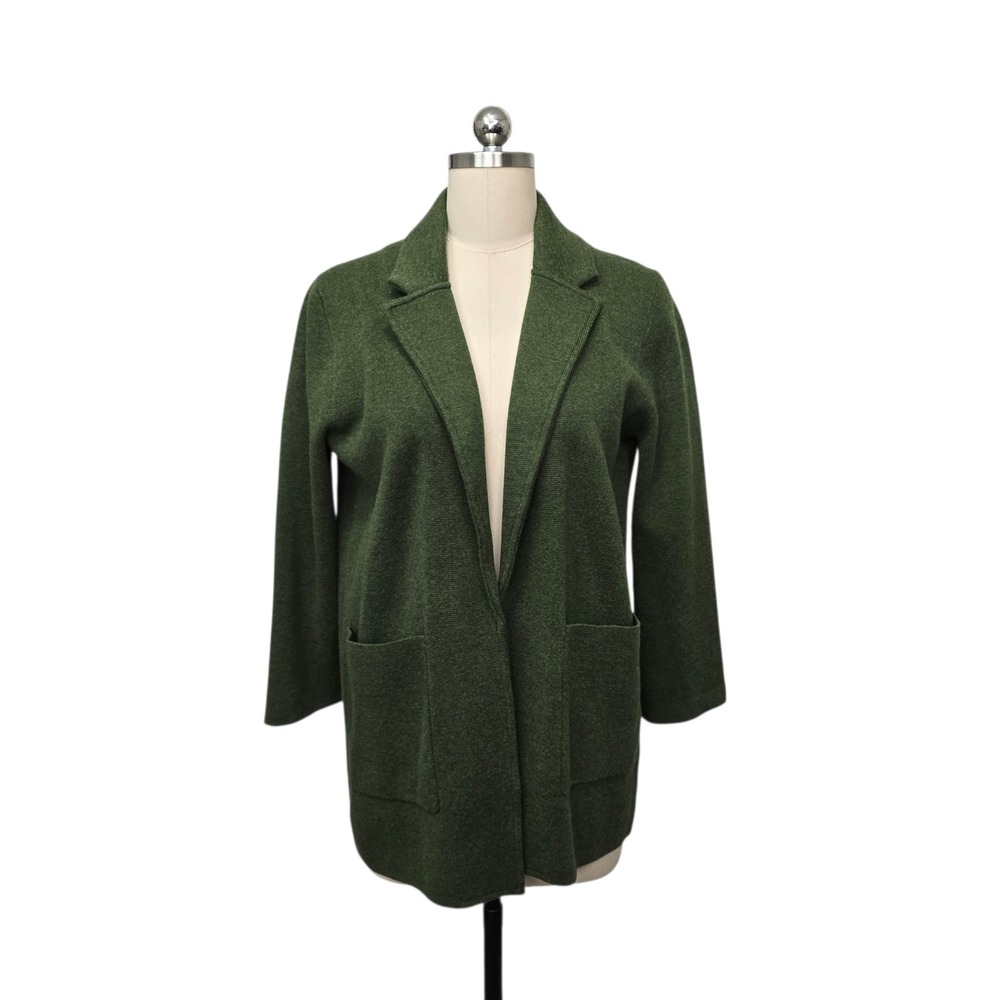 J.Crew Womens Green Merino Wool Blend Knit Blazer Jacket Size Small Open‎ Front